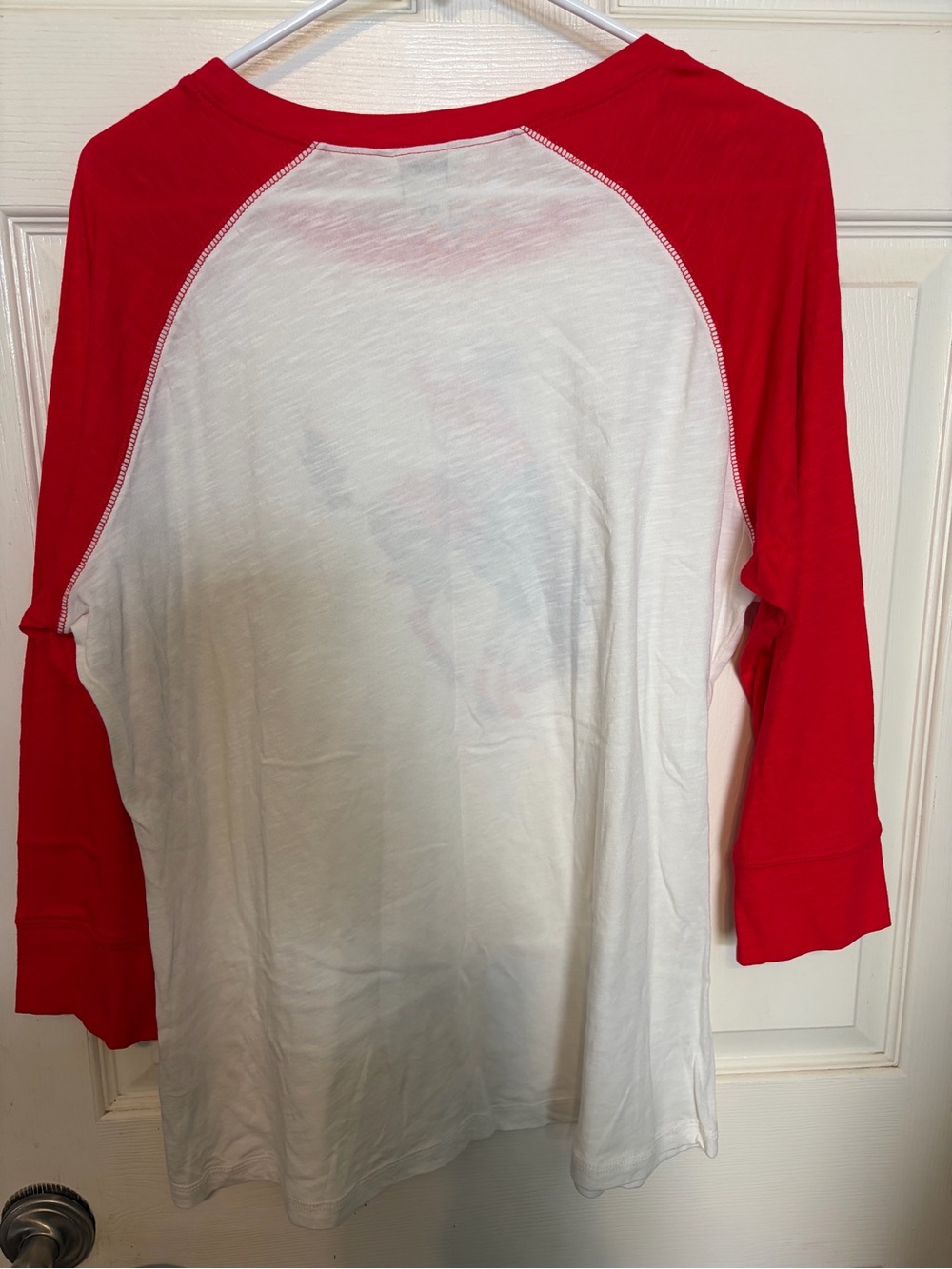 Ariat Red and White Raglan Long-Sleeve Tee with Rodeo Bucking Horse - Picture 7 of 7